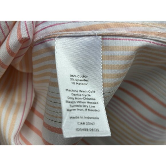 Talbots Petite XP Popover Blouse Long Sleeves Peach Metallic Stripes Shirt - Picture 7 of 10